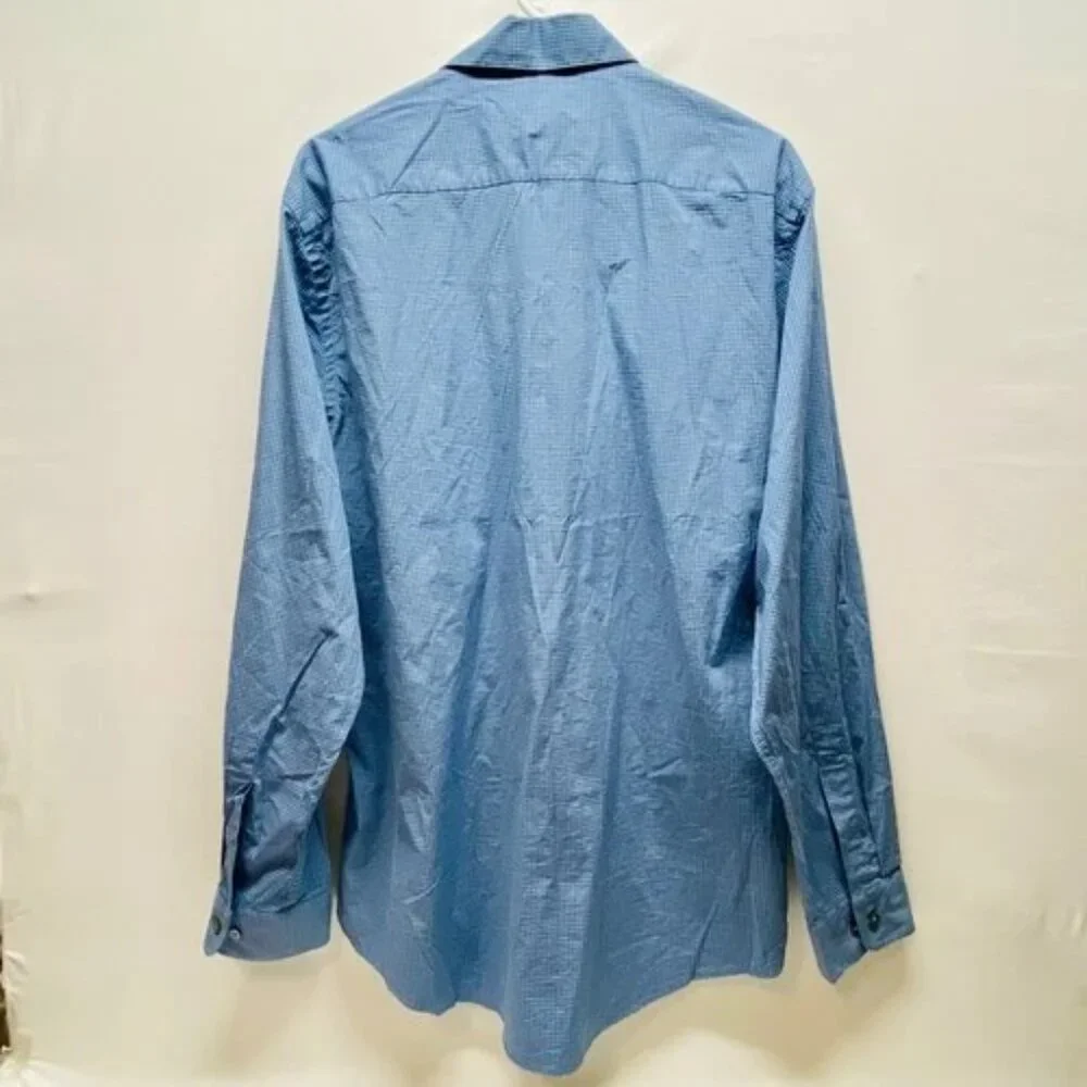 Banana Republic‎ Dress Shirt Men's XL Blue Mini Check Stretch Classic Poplin EUC